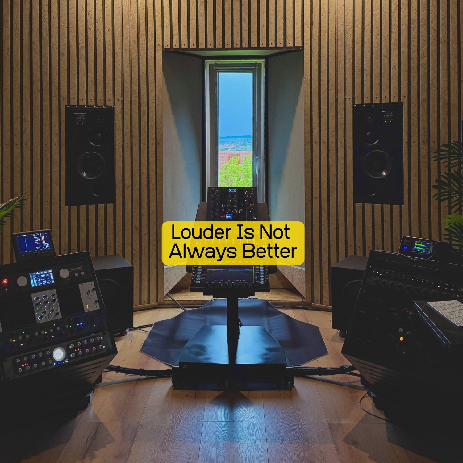 Level matched A/B mastering comparison in Black View Studio listening room