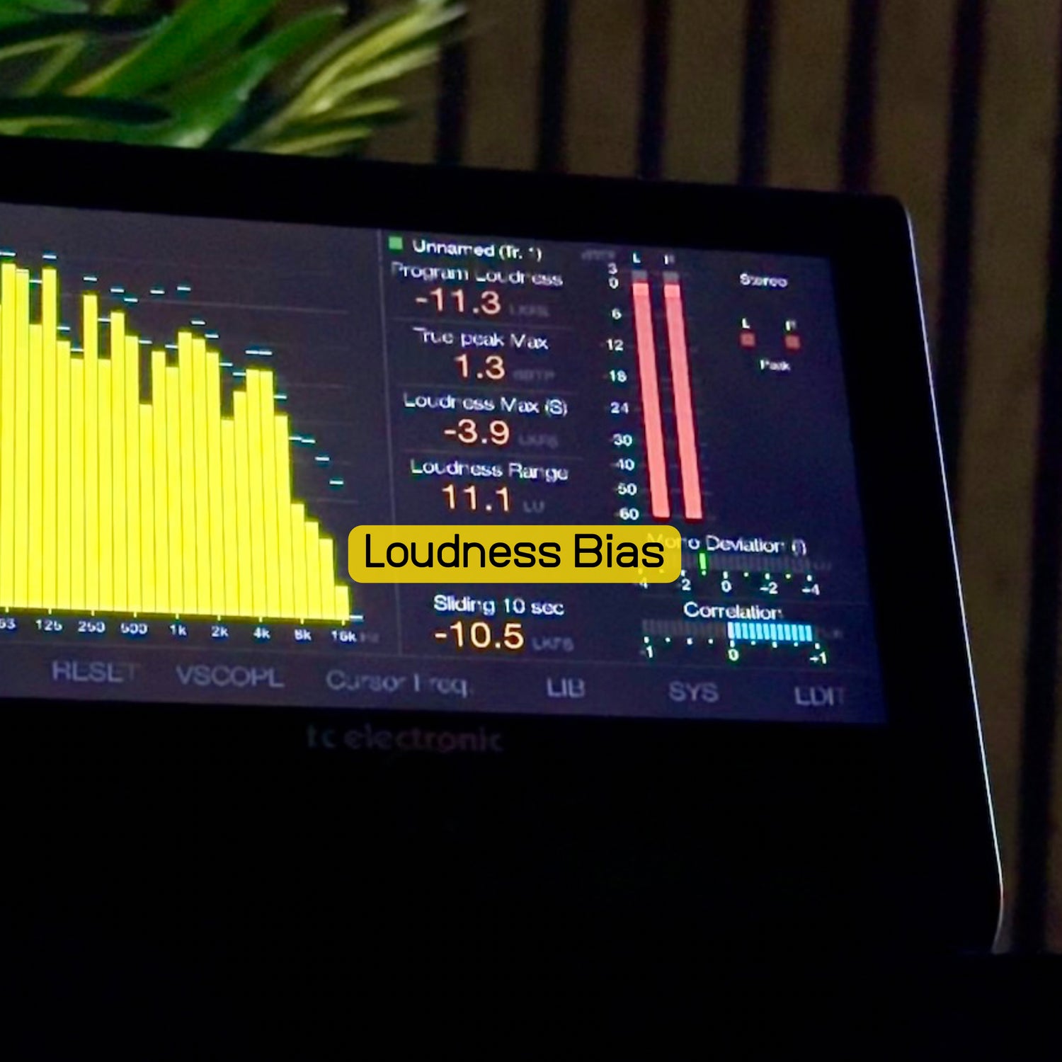 Loudness meter used for level matched A/B comparison in mastering