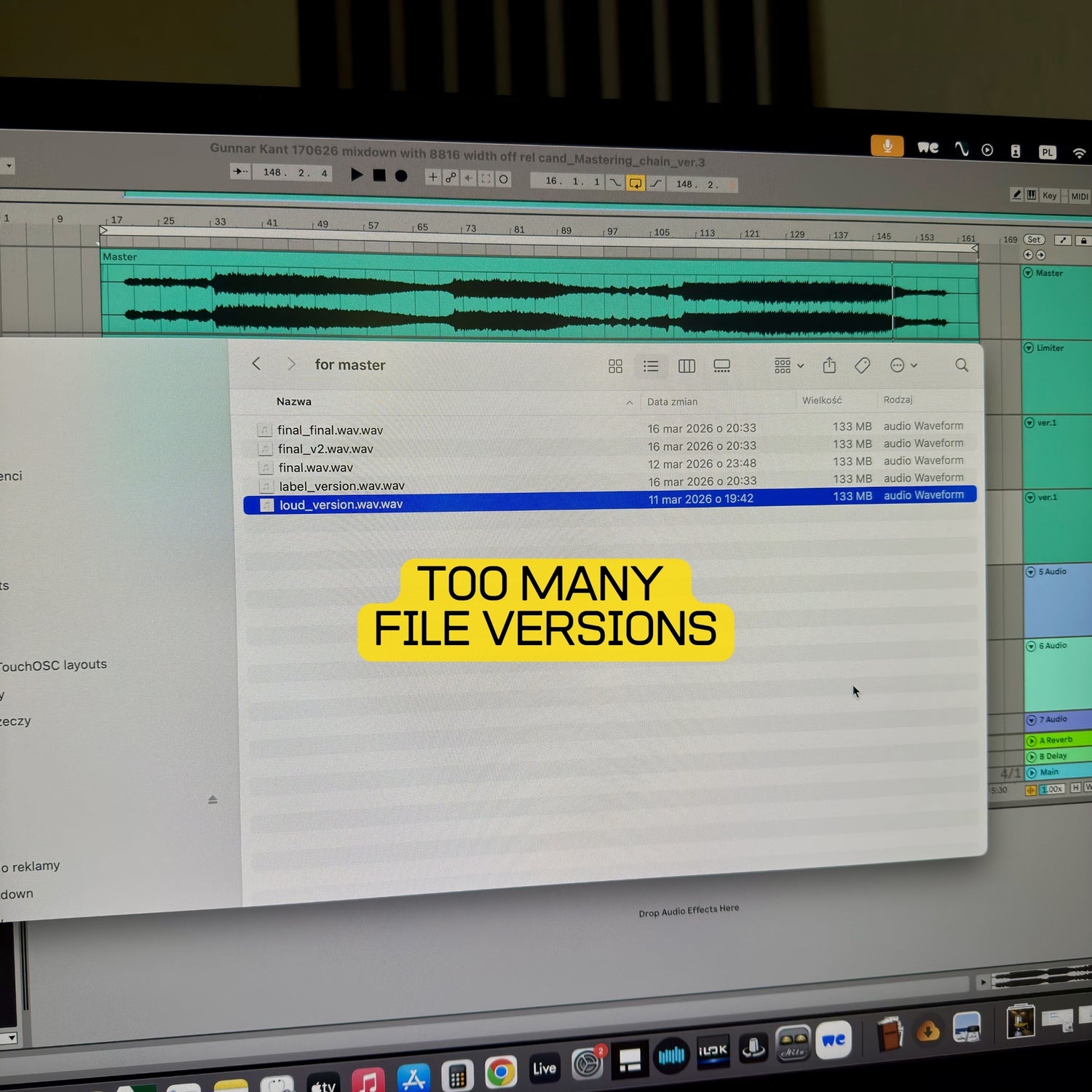 Too many file versions can slow down the mastering process before release