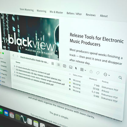 Track-to-Content Kit digital download preview with release planning files for electronic music producers.