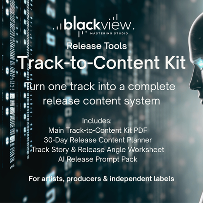Four digital files included in the Track-to-Content Kit release planning system by Black View Studio.